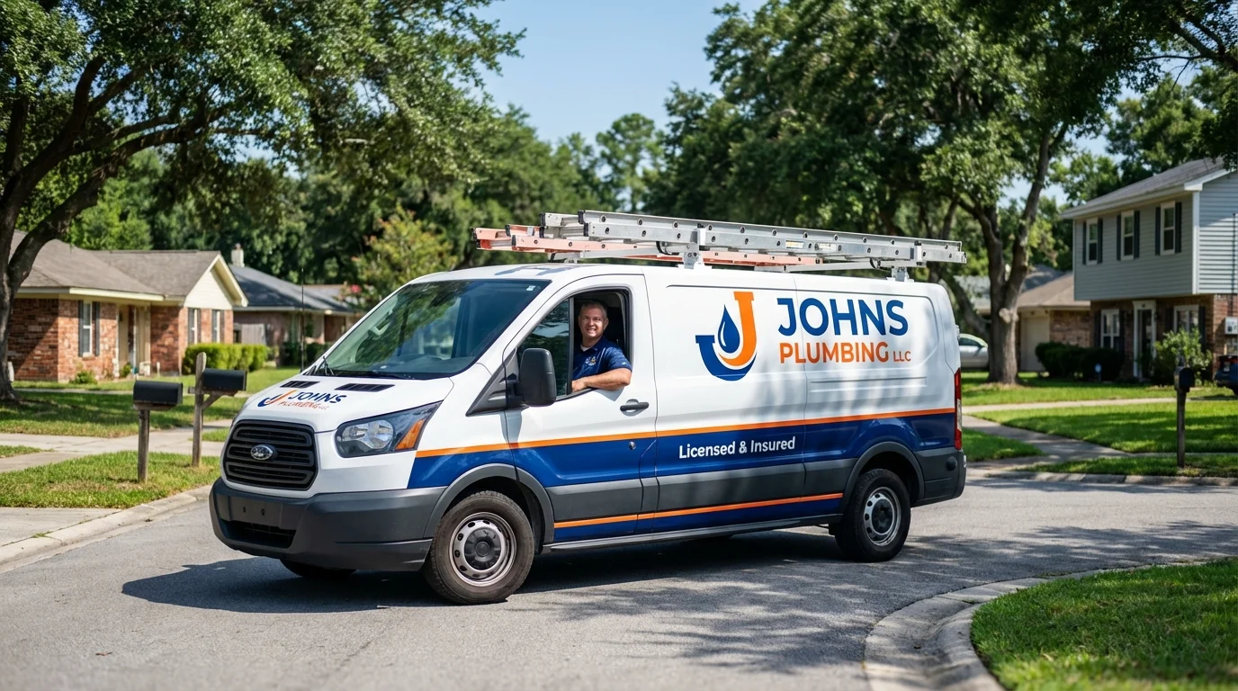 Johns Plumbing LLC service van in East Bridgewater, MA