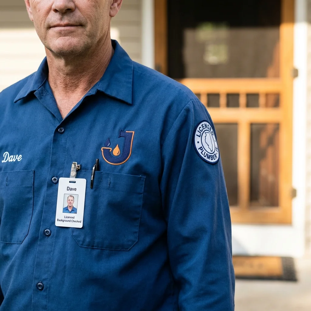 Licensed plumber showing ID badge in East Bridgewater, MA