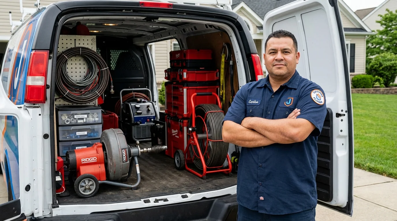 Professional drain cleaning equipment and Johns Plumbing LLC plumber in East Bridgewater