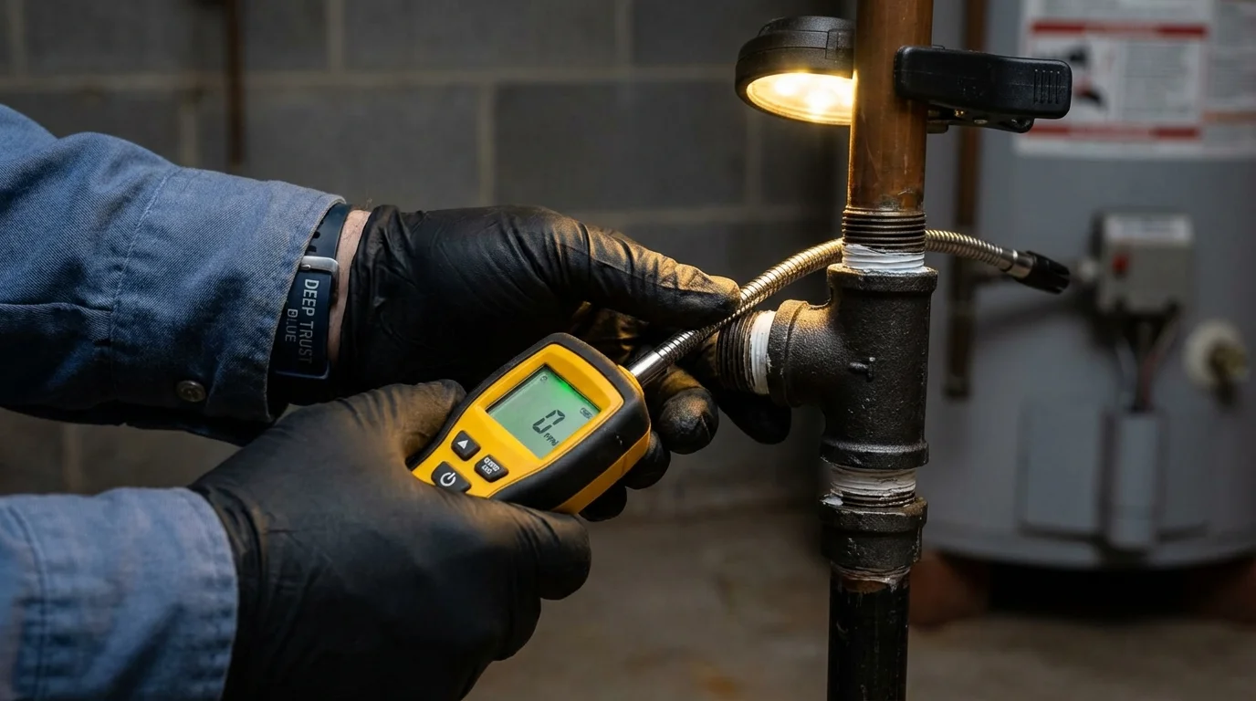 Gas leak detection with electronic sniffer by Johns Plumbing LLC in East Bridgewater
