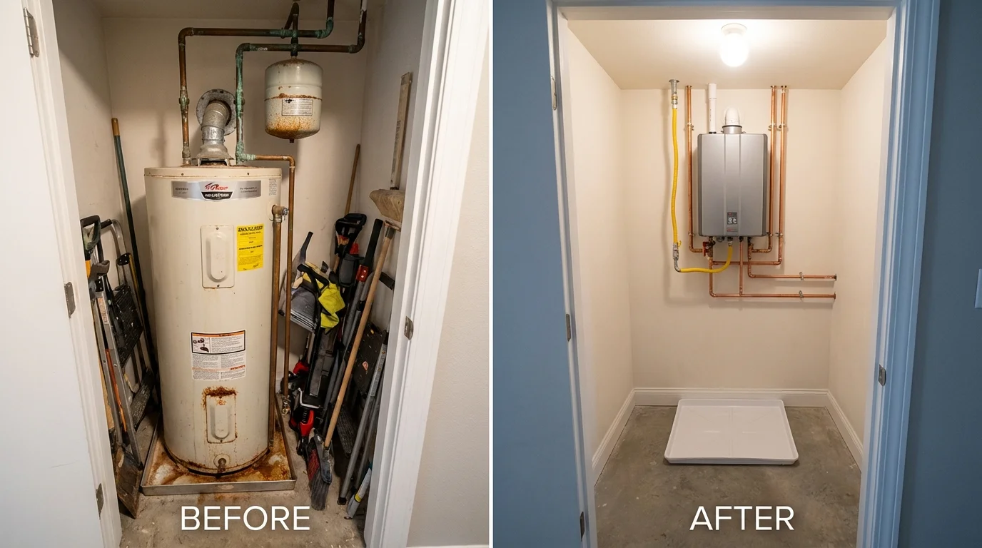 Tank water heater versus wall-mounted tankless unit comparison for East Bridgewater, MA homeowners
