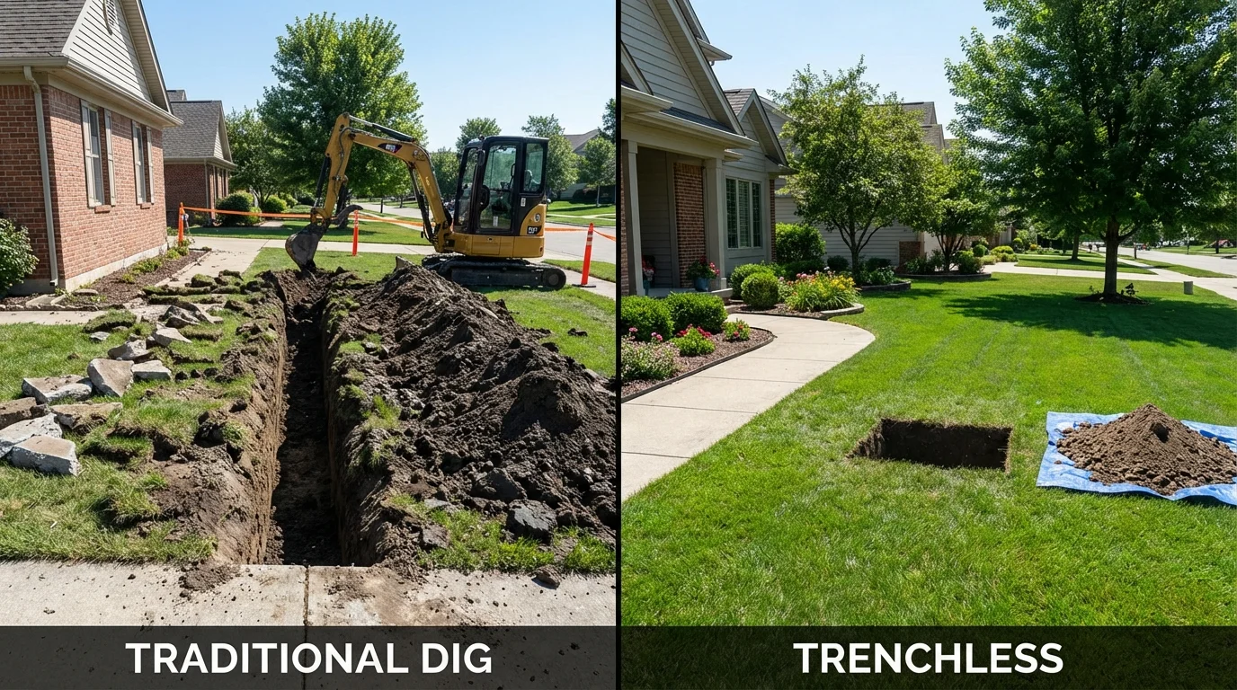 Trenchless sewer repair with minimal yard damage versus traditional excavation in East Bridgewater, MA